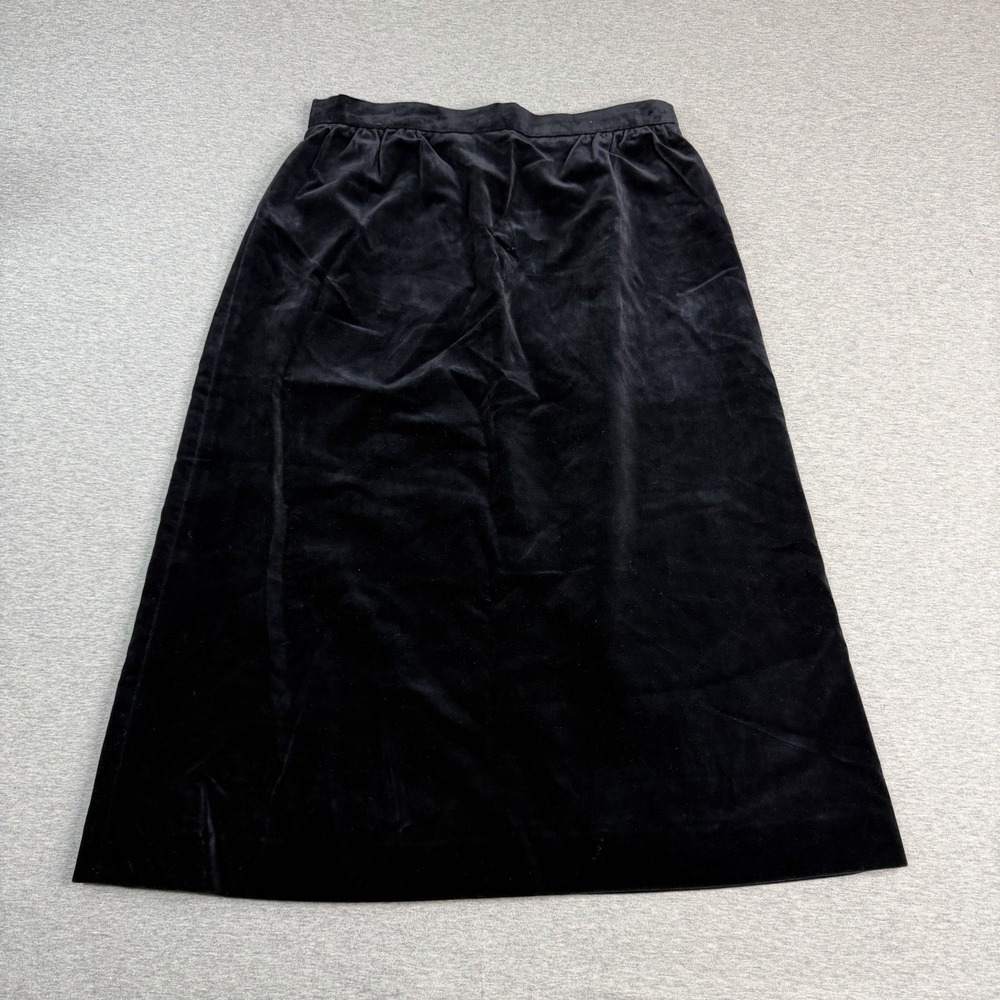 Buffums Vintage Blue Cotton Velvet Midi A-line Skirt Size 10 Gathered Waist 90s